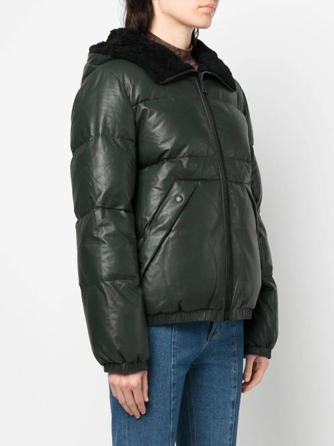 Yves Salomon shearling-trim leather down jacket - Green