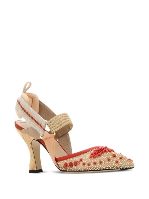 FENDI 85mm Colibrì beaded slingback pumps - Neutrals - zdjęcie produktu nr 2