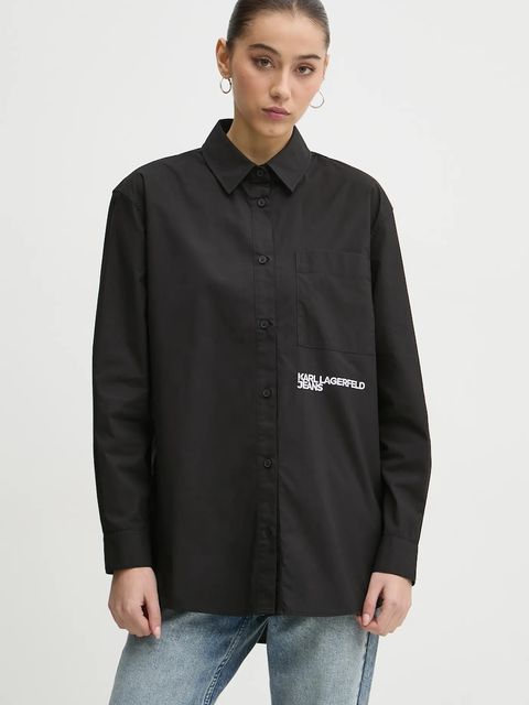 Karl Lagerfeld Jeans koszula bawełniana damska kolor czarny relaxed z kołnierzykiem klasycznym A1W11001 - zdjęcie produktu nr 1