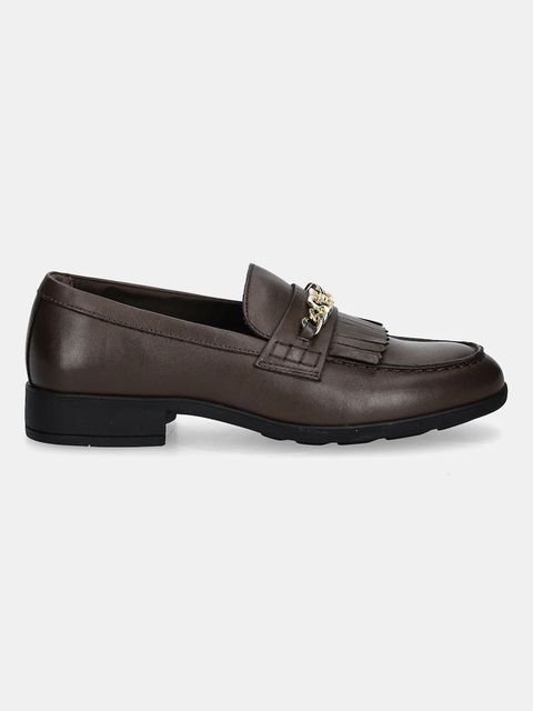 Tommy Hilfiger mokasyny skórzane TH CHAIN FRINGE LEATHER LOAFER damskie kolor brązowy na płaskim obcasie FW0FW08971 - zdjęcie produktu nr 2