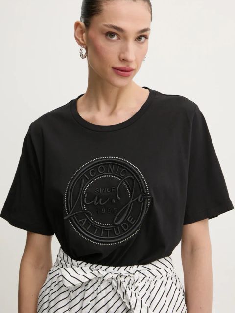 Liu Jo t-shirt bawełniany damski kolor czarny TA5174 JS923