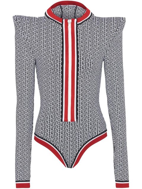Balmain monogram-print hooded bodysuit - Blue - zdjęcie produktu nr 1