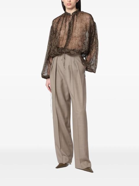 Saint Laurent paisley-print drawstring blouse - Green - zdjęcie produktu nr 2