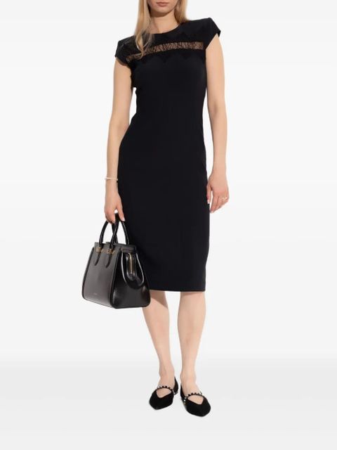 Alexander McQueen cap-sleeve lace-embroidered midi dress - Black