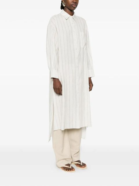 Eleh striped-pattern chest-pocket midi shirt dress - Neutrals
