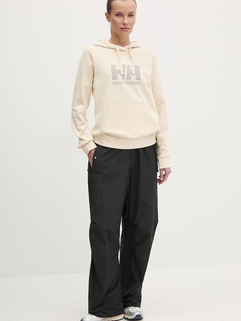 Helly Hansen bluza bawełniana HH LOGO 2.0 damska kolor beżowy z kapturem z nadrukiem 34460