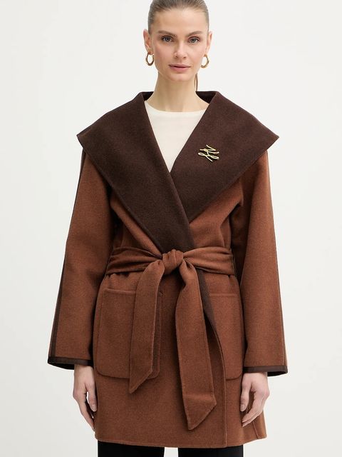 Karl Lagerfeld płaszcz dwustronny z dodatkiem wełny kolor brązowy B1W15038 - zdjęcie produktu nr 1