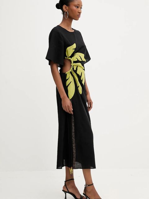 Never Fully Dressed sukienka z lnem kolor czarny maxi dopasowana NFDDR2038 - zdjęcie produktu nr 2