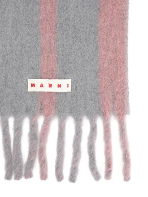 Marni striped fringed scarf - Grey