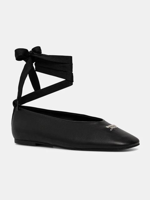 Tommy Hilfiger baleriny skórzane TJW BALLERINA WITH LACES kolor czarny EN0EN02939 - zdjęcie produktu nr 1