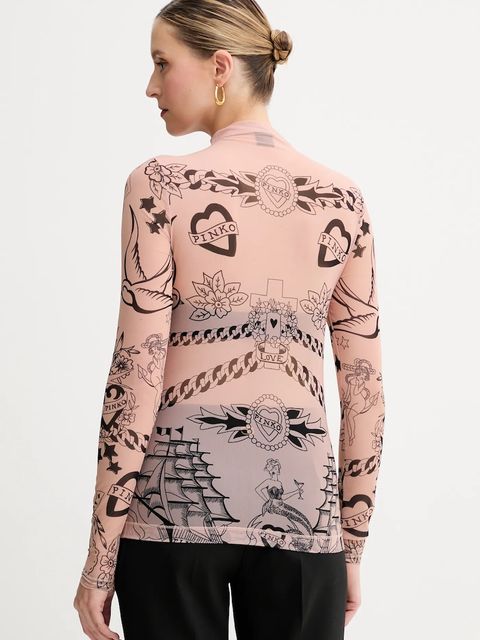 Pinko bluzka damska kolor beżowy wzorzysta 105798 A2VM