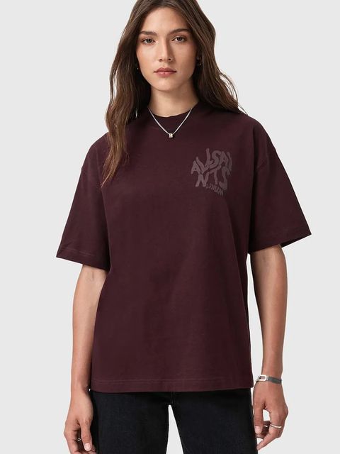AllSaints t-shirt bawełniany damski kolor brązowy W181JD - zdjęcie produktu nr 1