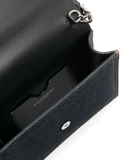 Alexander McQueen small Skull denim shoulder bag - Blue