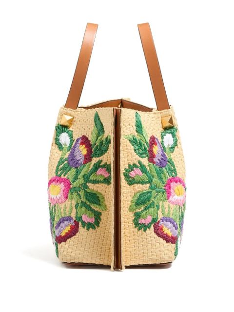 Valentino Garavani medium floral-embroidered tote bag - Neutrals