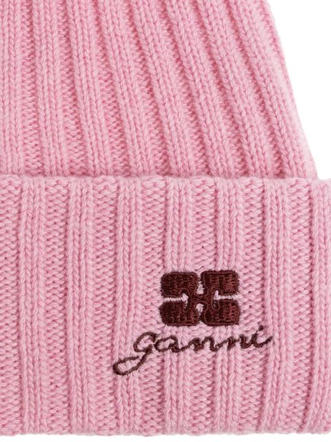 GANNI ribbed embroidered beanie - Pink - zdjęcie produktu nr 2