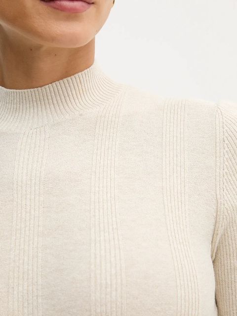 Sisley sweter z dodatkiem wełny damski kolor beżowy lekki z półgolfem 1WH2M2025