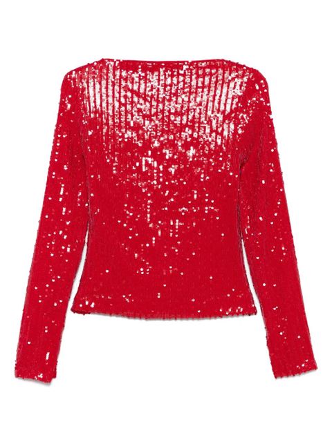 ROTATE BIRGER CHRISTENSEN sequins V-neck top - Red - zdjęcie produktu nr 2