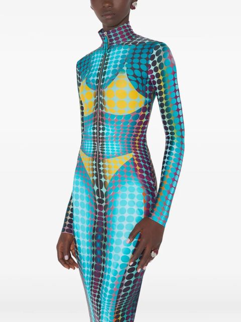 Jean Paul Gaultier high-neck dots-print midi dress - Blue