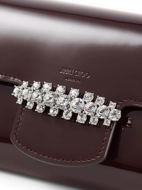 Jimmy Choo Bing crystal-embellished patent-leather clutch bag - Brown