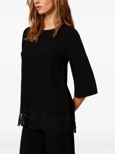 TWINSET lace-hem quarter-sleeve tunic - Black