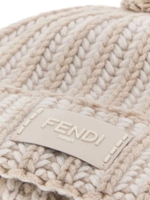 FENDI embroidered pompom beanie hat - Neutrals