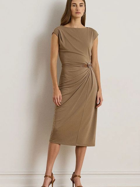 Lauren Ralph Lauren sukienka kolor brązowy midi dopasowana 200980221