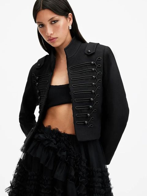 AllSaints marynarka wełniana RUMMY kolor czarny jednorzędowa W029OC