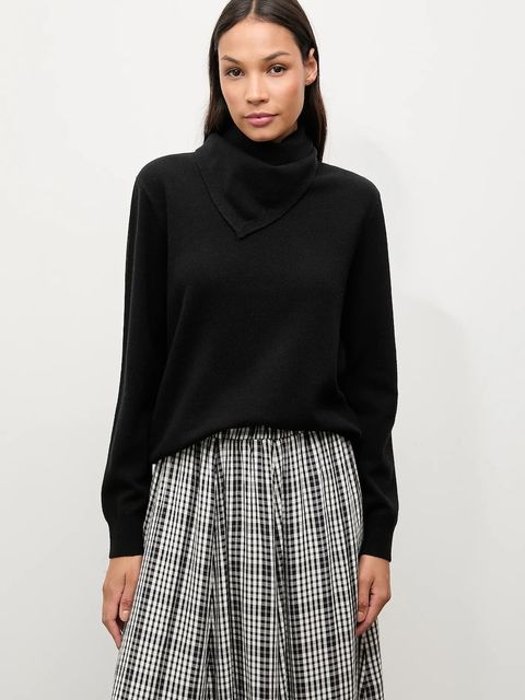 Answear.LAB sweter z wełny merino z apaszką damski kolor czarny lekki - zdjęcie produktu nr 1