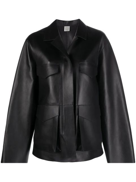 TOTEME zipped wide-sleeve leather jacket - Black - zdjęcie produktu nr 1