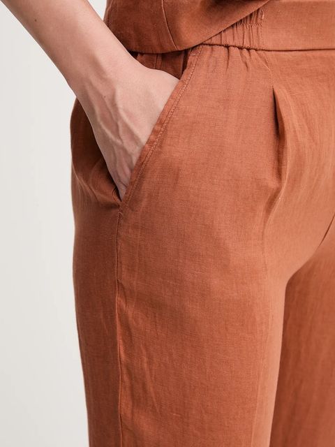 United Colors of Benetton spodnie lniane damskie kolor pomarańczowy proste high waist 4AGHDF079