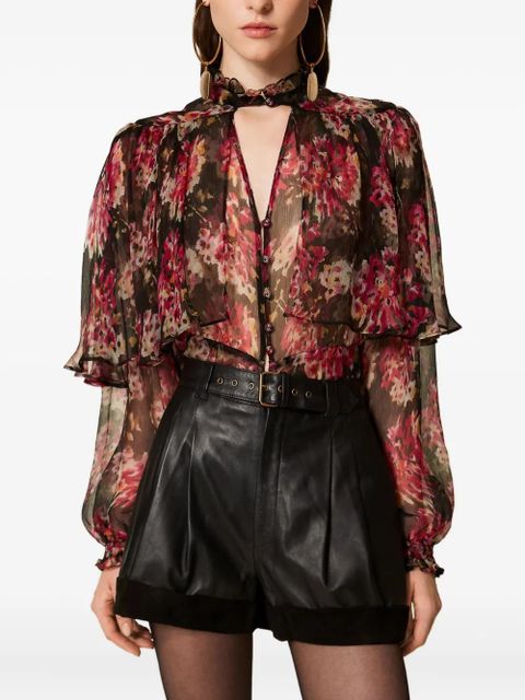 TWINSET floral ruffled tie-neck shirt - Pink - zdjęcie produktu nr 2