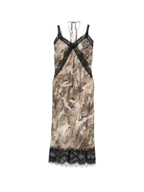 PINKO Rabbocco camouflage-print lace-trim midi dress - Green - zdjęcie produktu nr 1
