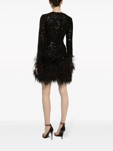 Dolce & Gabbana feather-trim sequinned minidress - Black