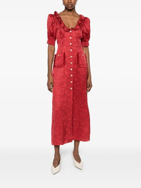 Alessandra Rich ruffled jacquard midi dress - Red - zdjęcie produktu nr 2