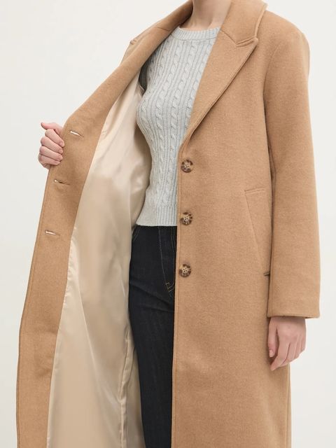 Abercrombie & Fitch płaszcz wełniany kolor beżowy przejściowy KI144-4244