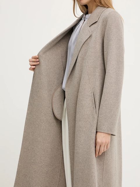 BOSS płaszcz wełniany damski kolor brązowy przejściowy niezapinany 50541513