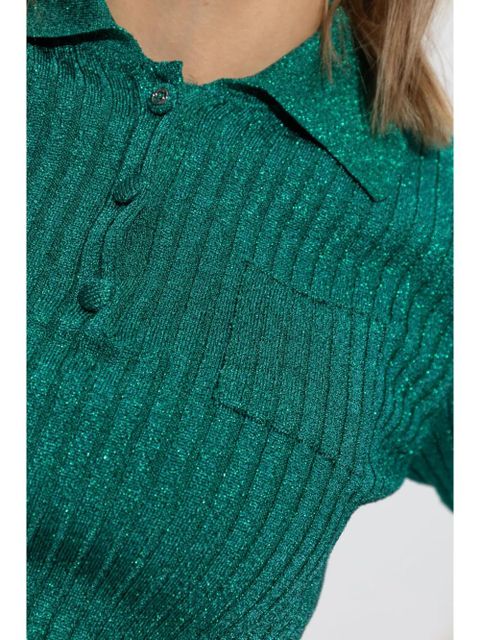 Gucci ribbed-lamé cropped polo shirt - Green