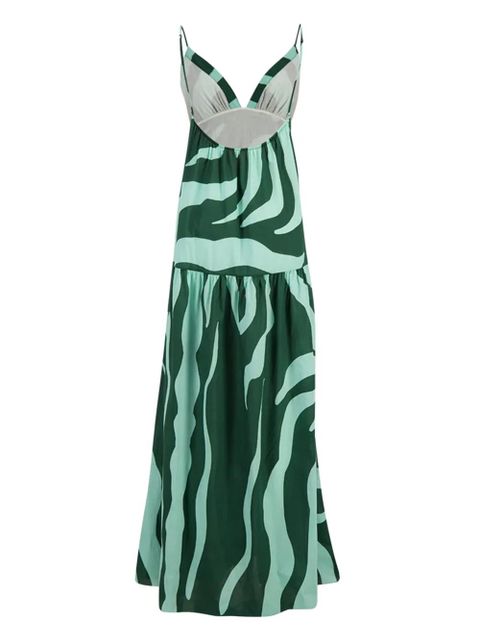 Johanna Ortiz zebra-print tiered maxi dress - Green