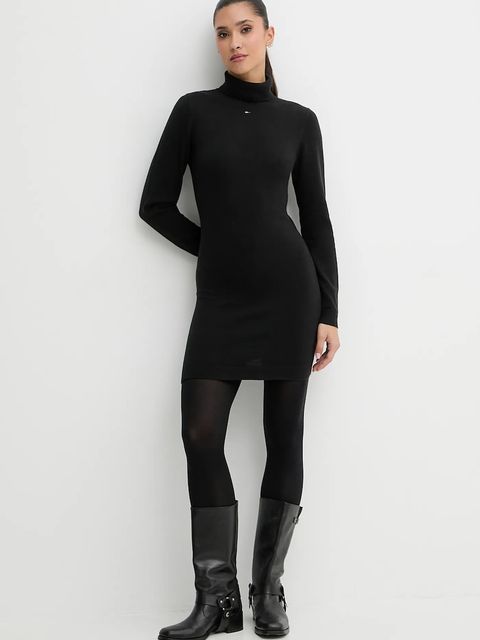 Tommy Jeans sukienka bawełniana kolor czarny mini dopasowana DW0DW21958