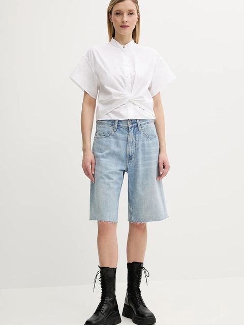 G-Star szorty jeansowe damskie kolor niebieski gładkie high waist D27484-D536 - zdjęcie produktu nr 2