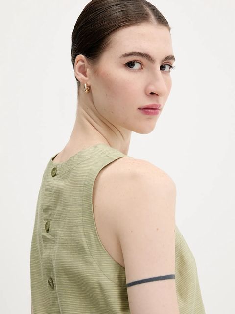 United Colors of Benetton bluzka z domieszką lnu damska kolor zielony wzorzysta 5YPVDQ0BL