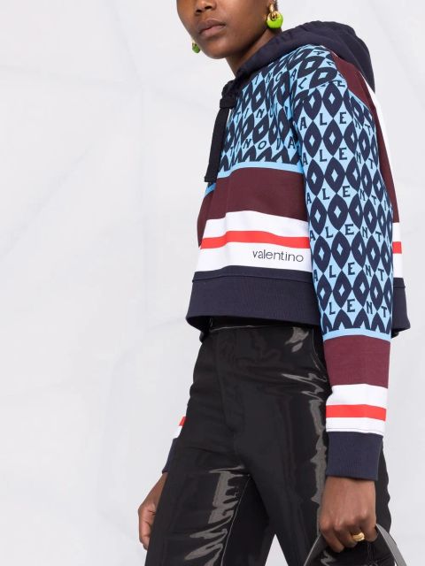 Valentino Garavani logo-print striped hoodie - Blue