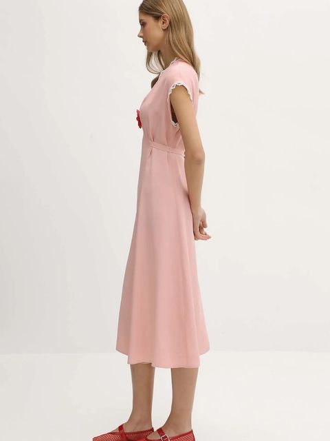 The Sleeper sukienka wiskozowa kolor różowy midi prosta PMDDR03P006L