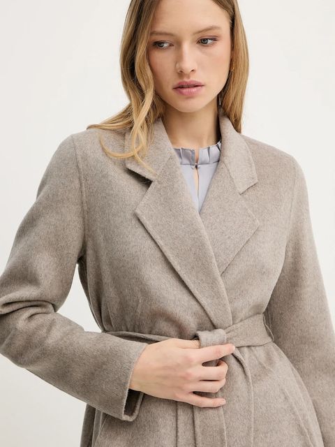 BOSS płaszcz wełniany damski kolor brązowy przejściowy niezapinany 50541513