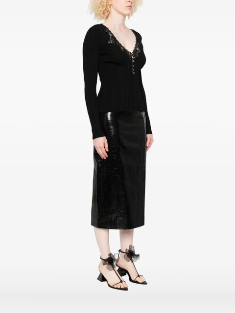 Self-Portrait belted-embellished top - Black - zdjęcie produktu nr 2