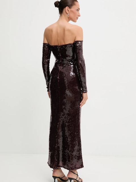 Bardot sukienka kolor bordowy midi dopasowana 59908DB