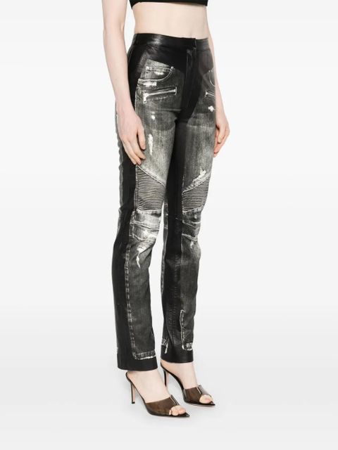 Balmain denim-print leather trousers - Black - zdjęcie produktu nr 2