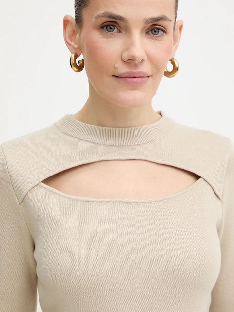 Guess sukienka z domieszką wełny CORALINE kolor beżowy mini dopasowana W5BK44 Z3JD2