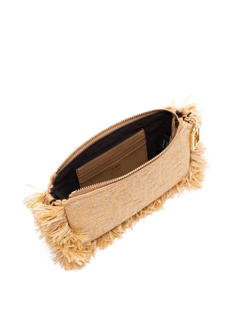 FENDI Baguette fringe-detail clutch bag - Neutrals