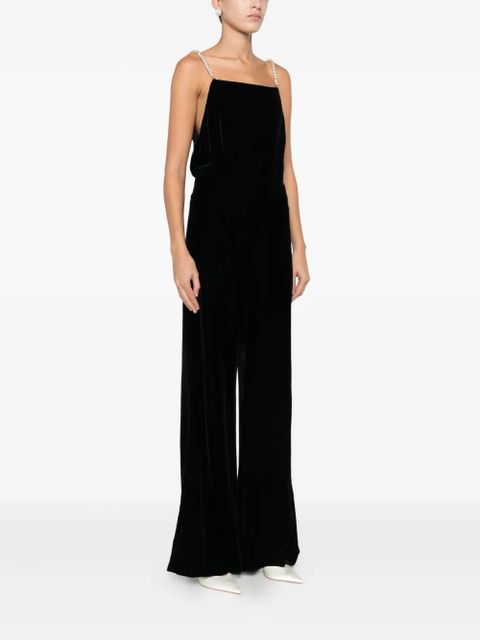 SANDRO jewel-strap velvet jumpsuit - Black